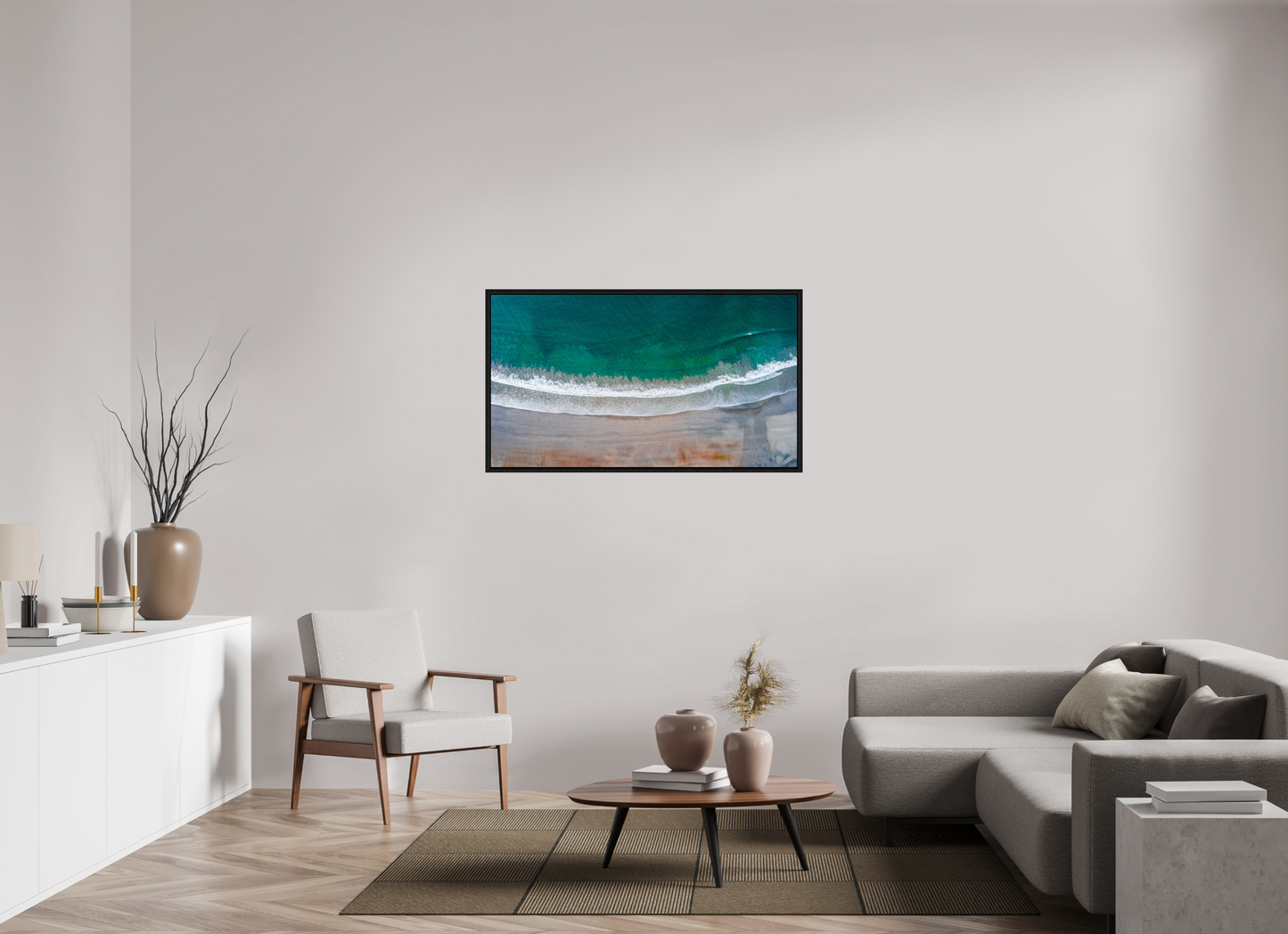 Serenity in Sámara – Aerial Beach Wall Art Print | Golden Sand & Turquoise Sea