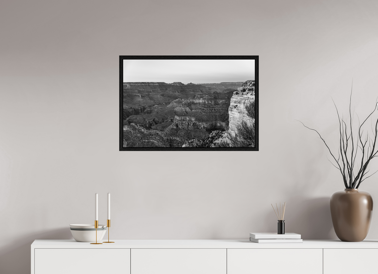 Stone Silence - Black and White Grand Canyon Landscape Print | Textured Canyon View from Hopi Point