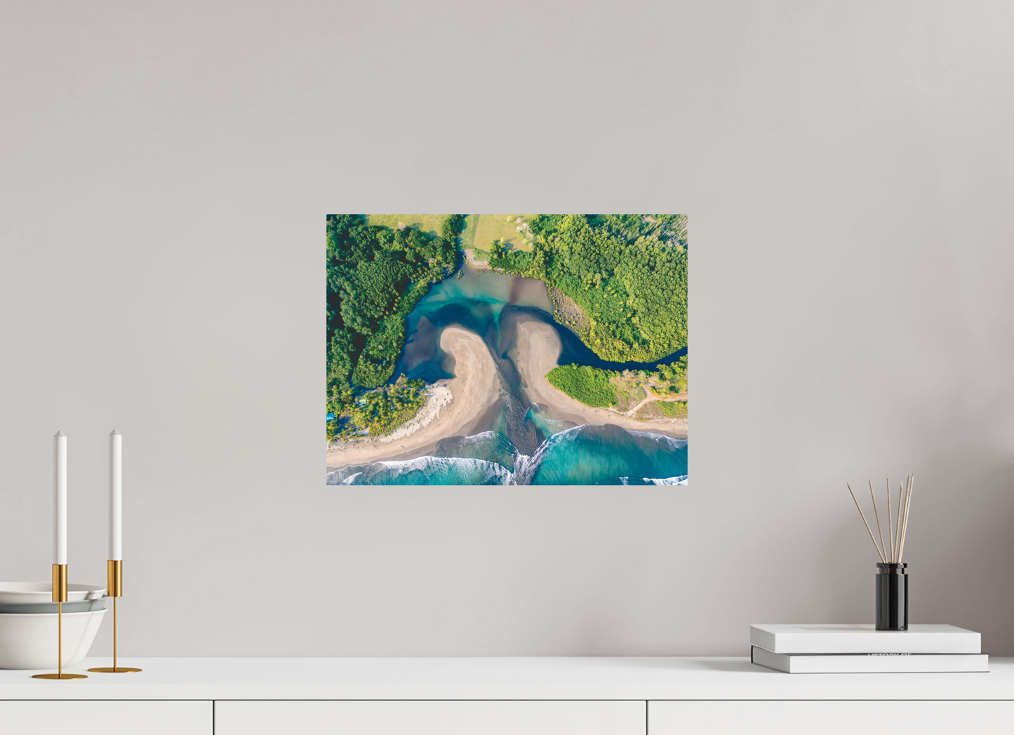 Convergence - Costa de Oro Aerial Estuary Wall Art Print | Turquoise Ocean & Jungle River