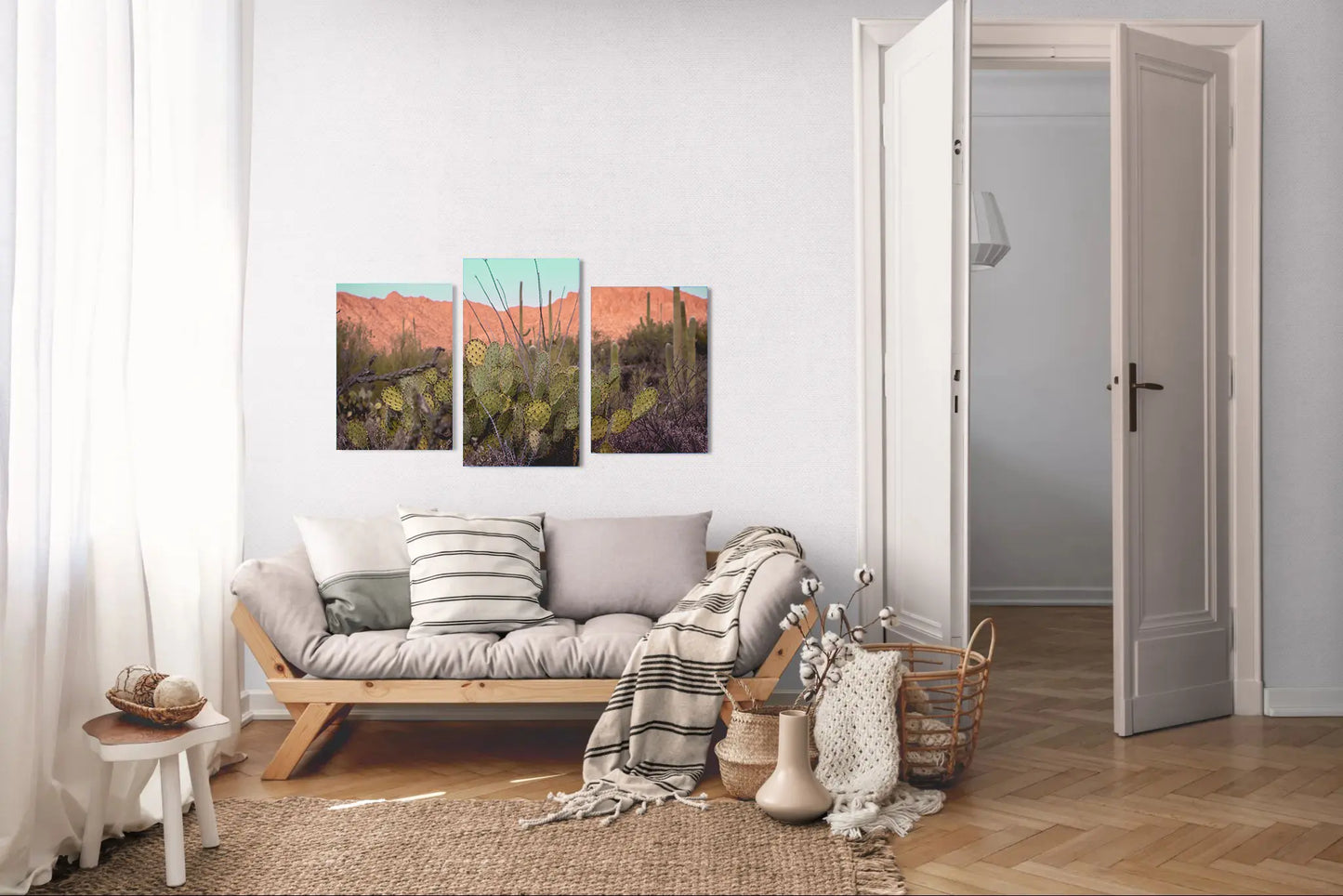 Desert Reverie – Tucson Mountains Sunset Print | Prickly Pear, Saguaros & Glowing Ridge