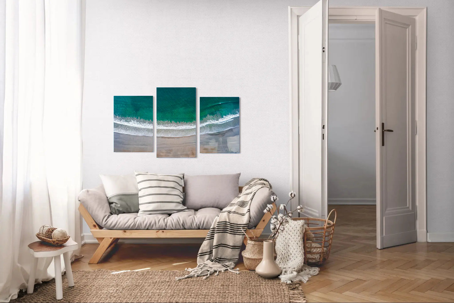 Serenity in Sámara – Aerial Beach Wall Art Print | Golden Sand & Turquoise Sea