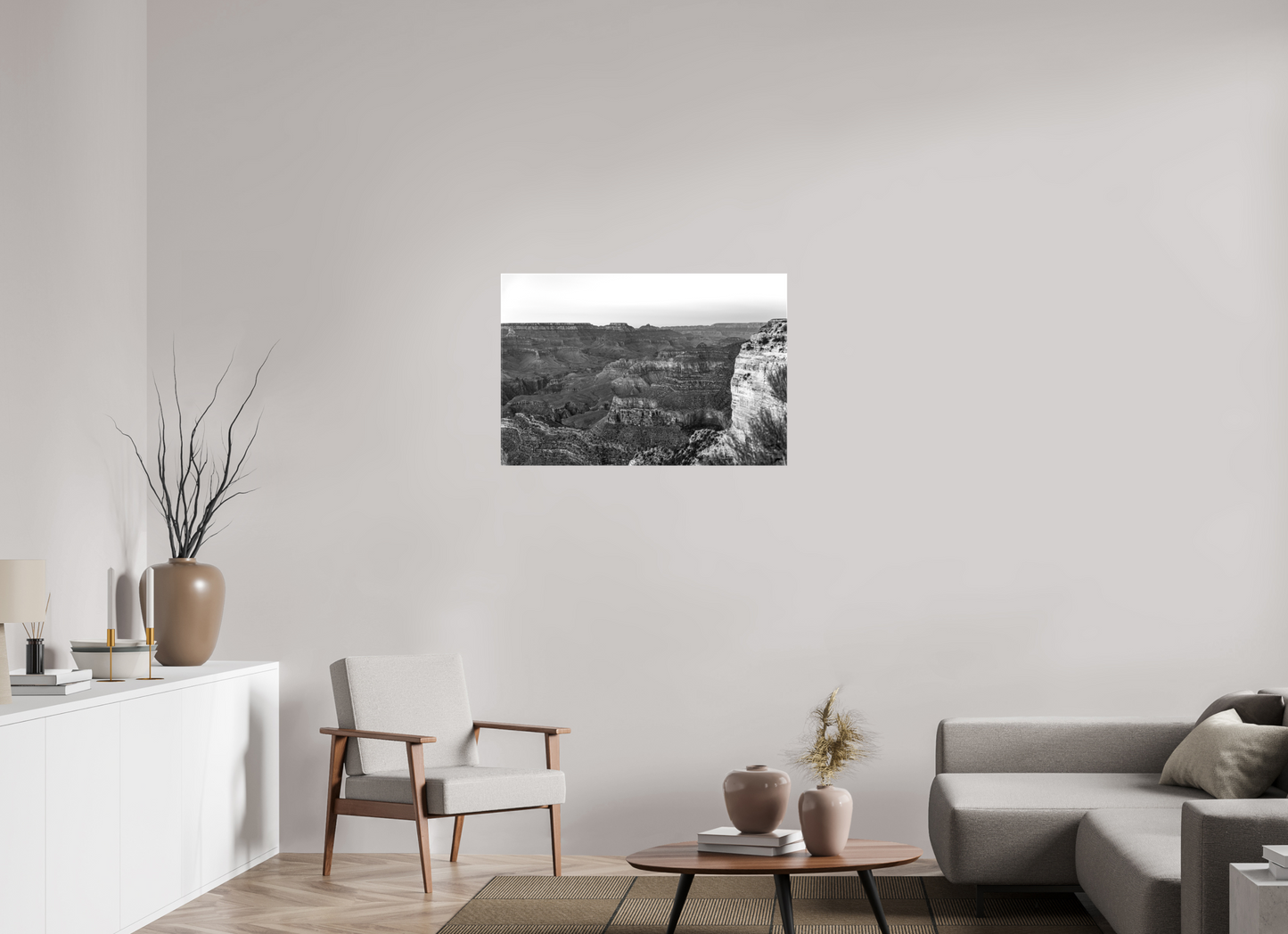 Stone Silence - Black and White Grand Canyon Landscape Print | Textured Canyon View from Hopi Point