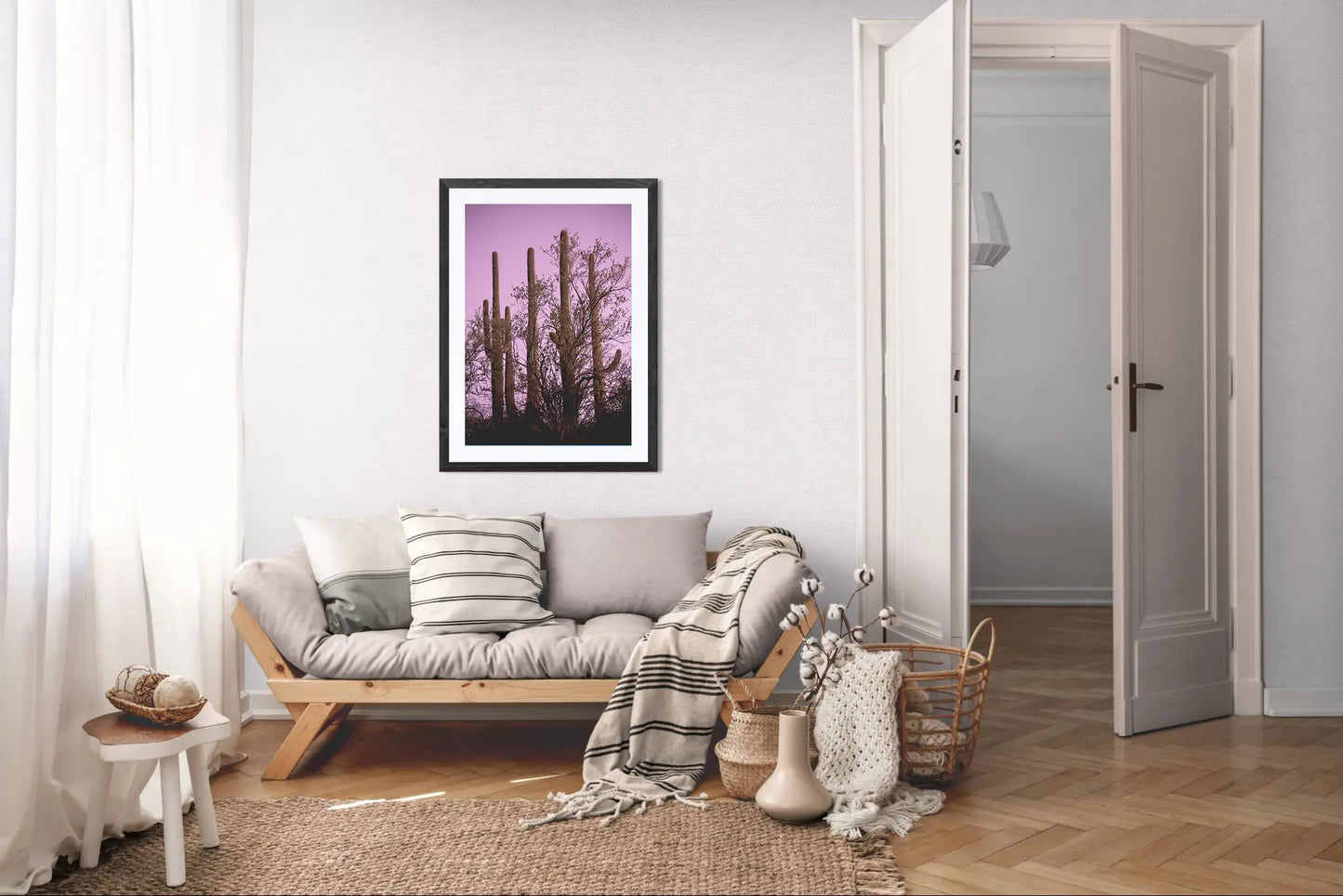 Four Guardians - Saguaro Cactus Sunset Print | Desert Tree Silhouette & Purple Sky