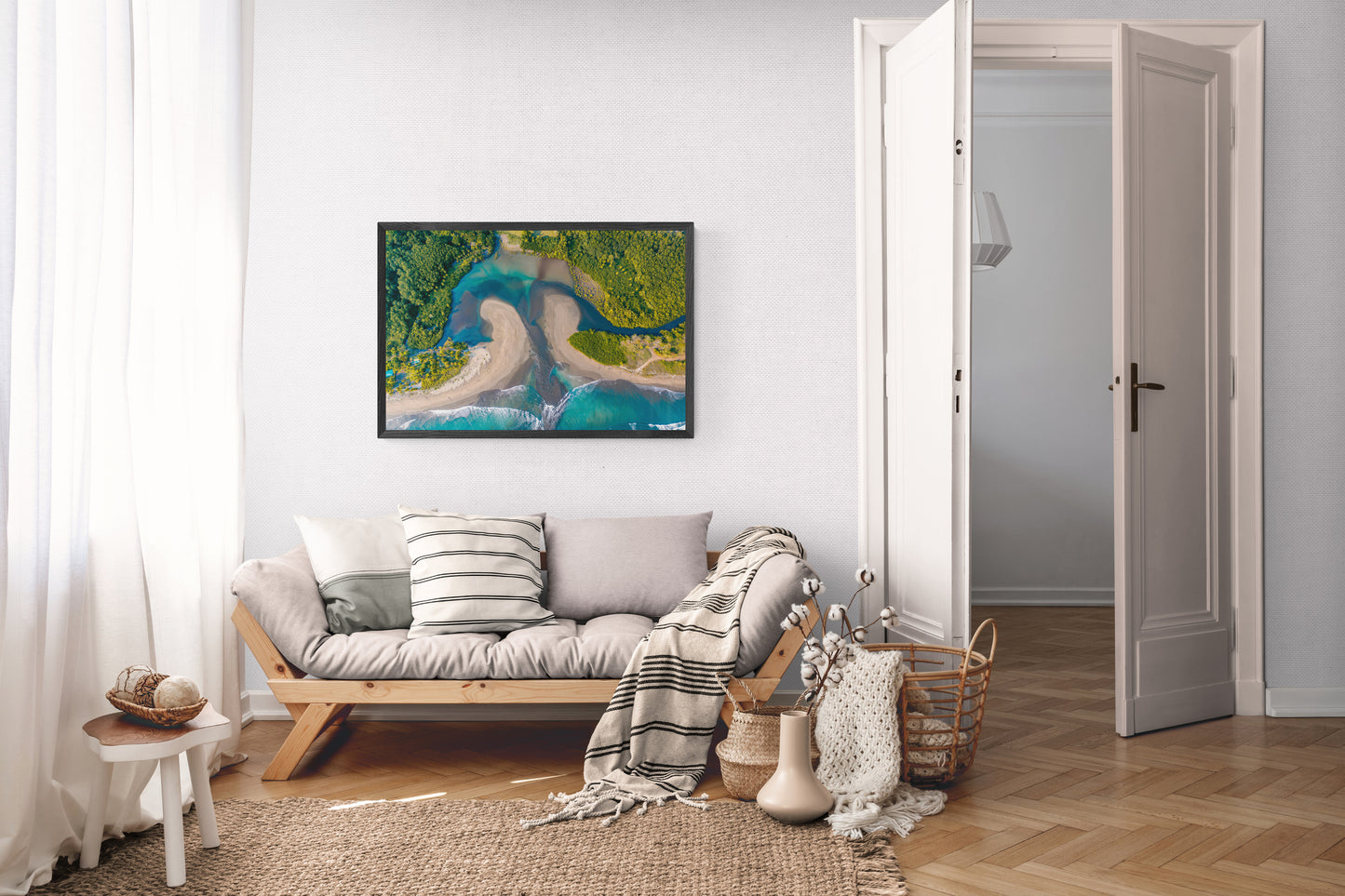 Convergence - Costa de Oro Aerial Estuary Wall Art Print | Turquoise Ocean & Jungle River