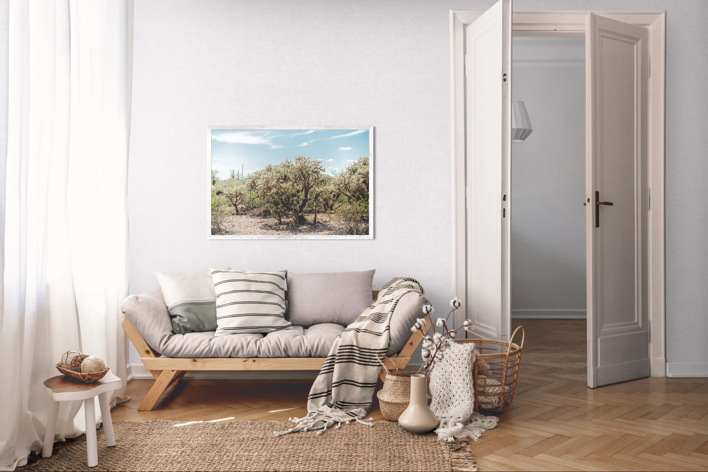 Crowned by Light - Tucson Mountain Park Desert Print | Cholla Grove & Pale Desert Sky