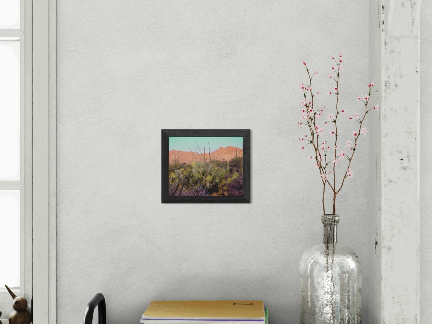 Desert Reverie – Tucson Mountains Sunset Print | Prickly Pear, Saguaros & Glowing Ridge