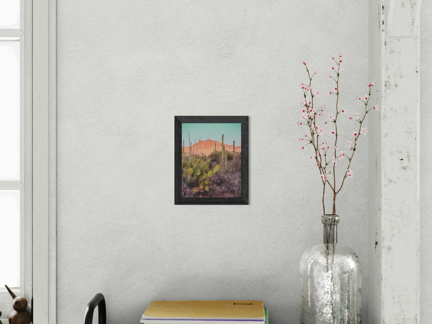 Desert Reverie – Tucson Mountains Sunset Print | Prickly Pear, Saguaros & Glowing Ridge