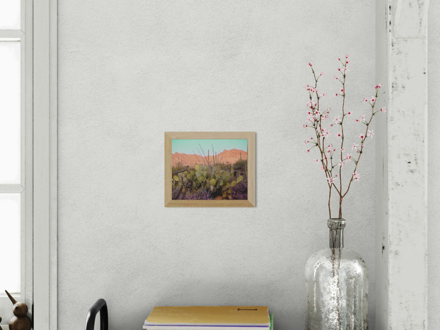 Desert Reverie – Tucson Mountains Sunset Print | Prickly Pear, Saguaros & Glowing Ridge