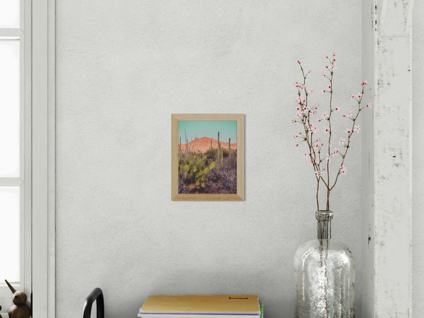 Desert Reverie – Tucson Mountains Sunset Print | Prickly Pear, Saguaros & Glowing Ridge