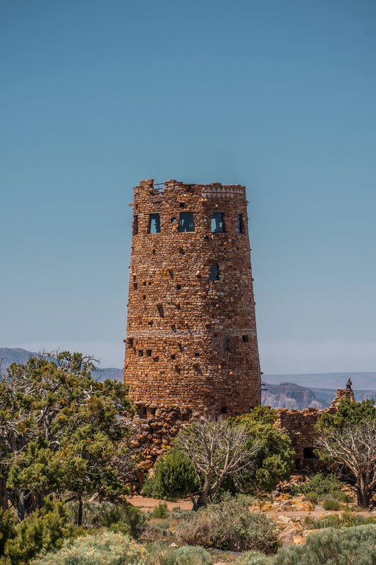 Desert Sentinel - Grand Canyon Vertical Wall Art Print | Desert View Watchtower & Sky