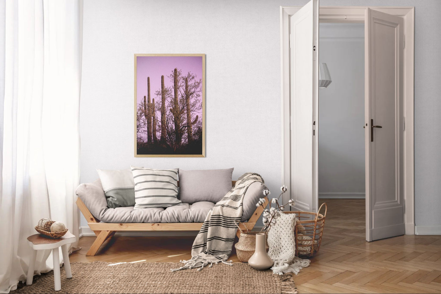 Four Guardians - Saguaro Cactus Sunset Print | Desert Tree Silhouette & Purple Sky