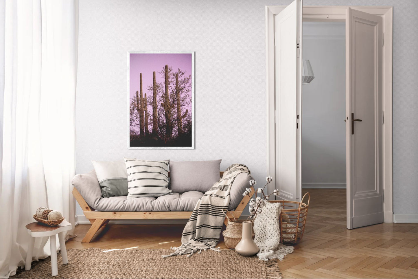 Four Guardians - Saguaro Cactus Sunset Print | Desert Tree Silhouette & Purple Sky