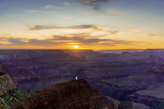 Heavenly West – Grand Canyon Sunset Wall Art Print | Golden Sky & Purple Cliffs from Hopi Point