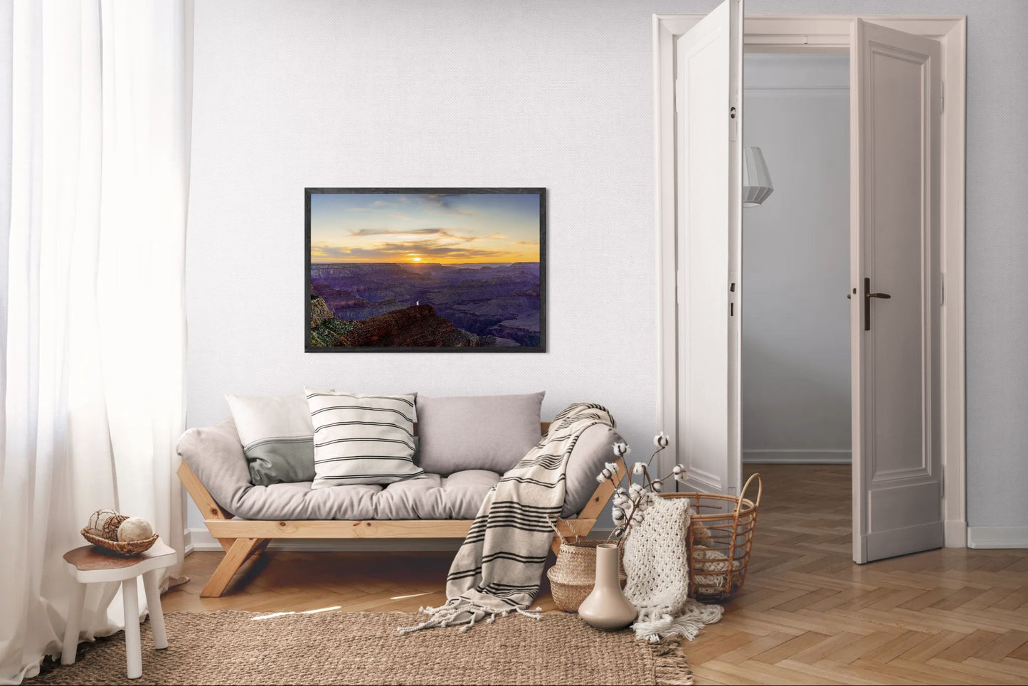 Heavenly West – Grand Canyon Sunset Wall Art Print | Golden Sky & Purple Cliffs from Hopi Point
