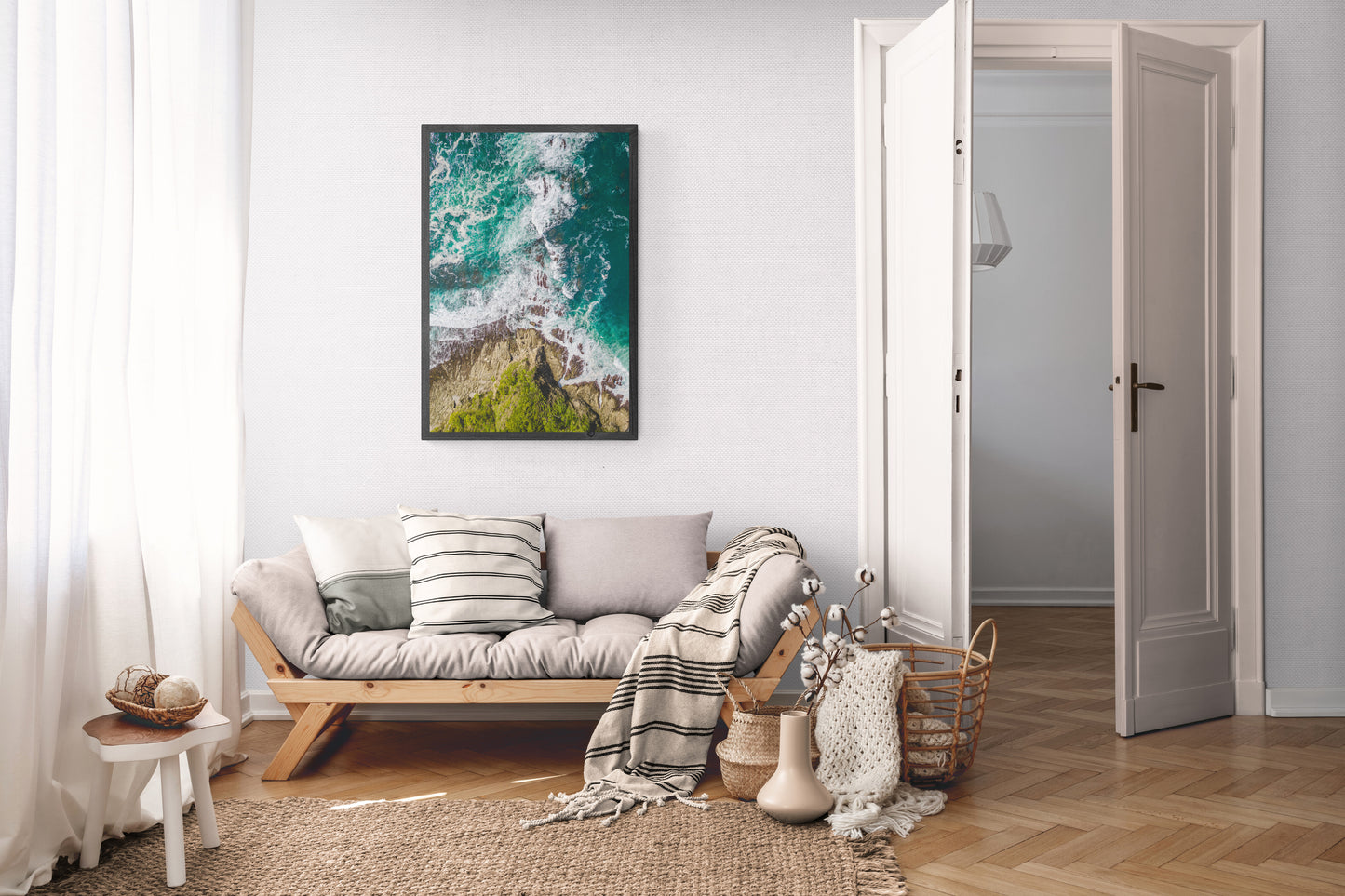Ocean’s Edge Barrigona Aerial Coastal Wall Art Print | Blue Green Sea & Cliffs