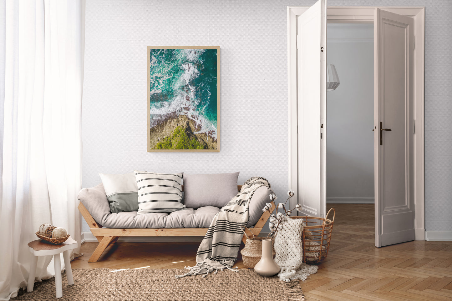 Ocean’s Edge Barrigona Aerial Coastal Wall Art Print | Blue Green Sea & Cliffs