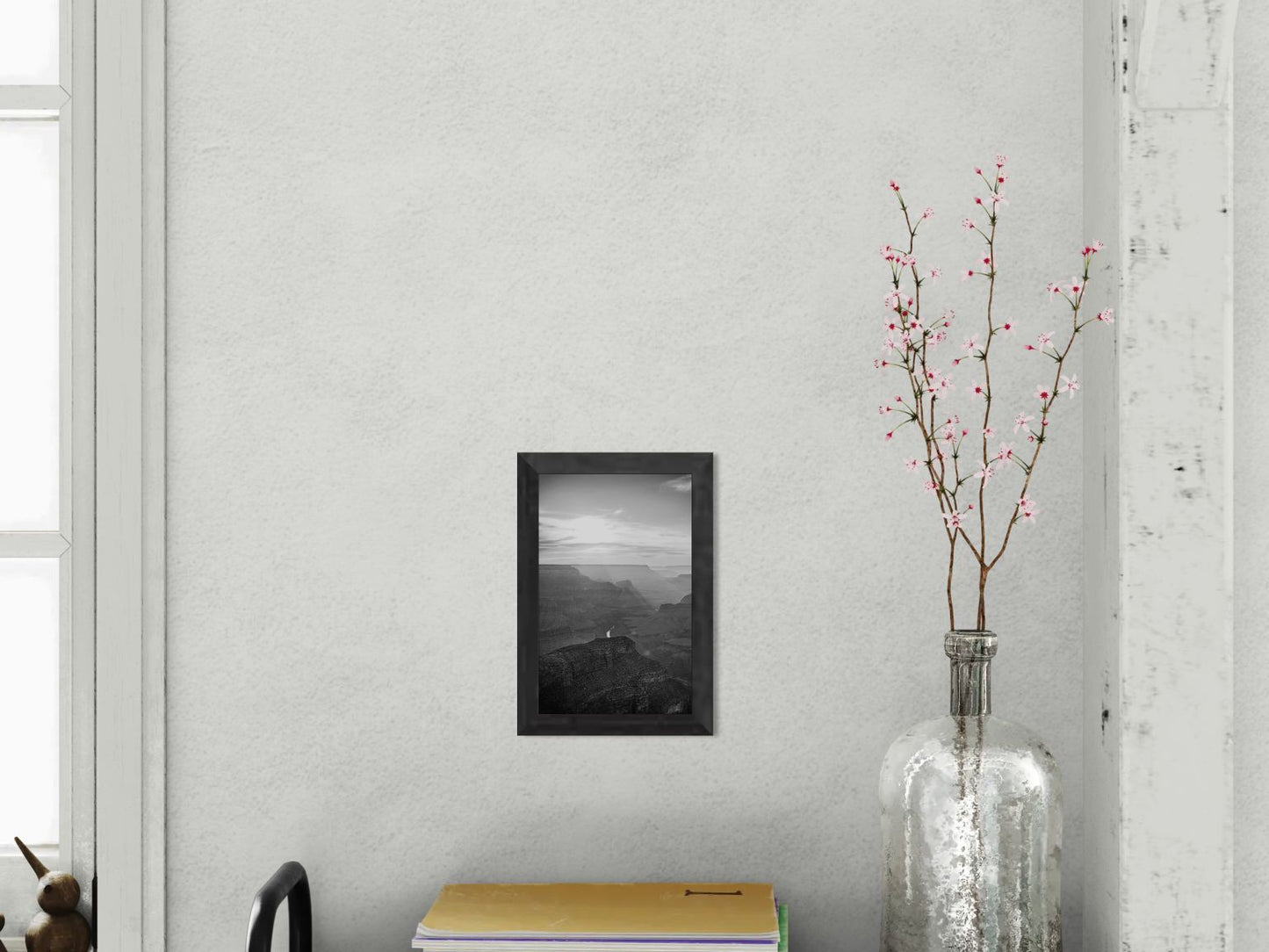 Riverlight - Black and White Grand Canyon Vertical Print | Sunbeams, Canyon Detail & Reflective River