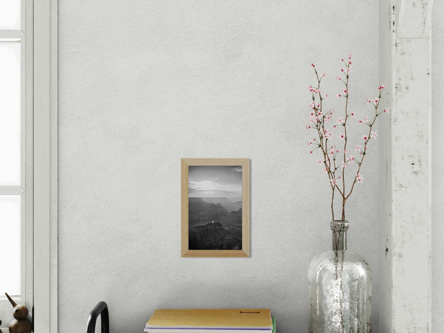 Riverlight - Black and White Grand Canyon Vertical Print | Sunbeams, Canyon Detail & Reflective River