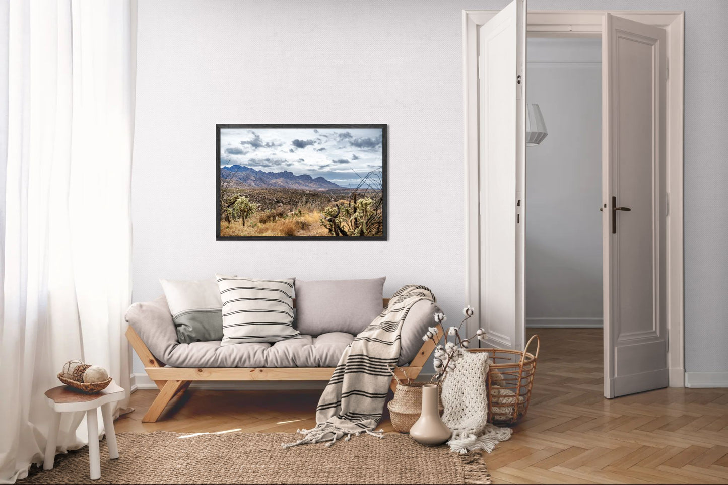 Shadowed Range – Sonoran Desert Landscape Print | Santa Catalina Mountains & Cholla Cactus