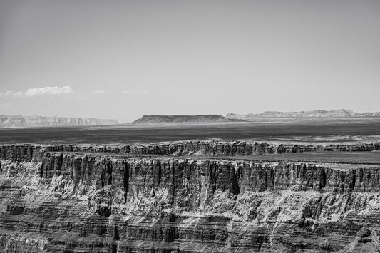 Silver Divide - Black and White Grand Canyon Print | Textured Rim & Mesa Horizon