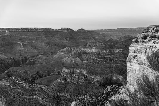 Stone Silence - Black and White Grand Canyon Landscape Print | Textured Canyon View from Hopi Point