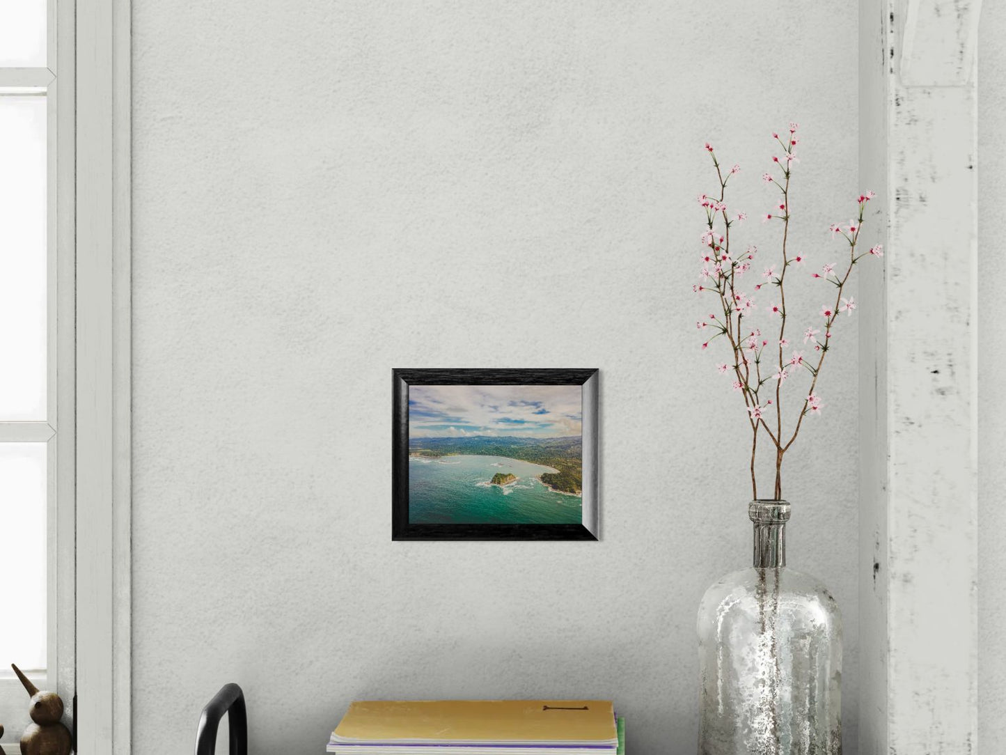 Tidal Whispers of Isla Chora - Aerial Samara Bay Wall Art Print | Blue Sea & Green Hills