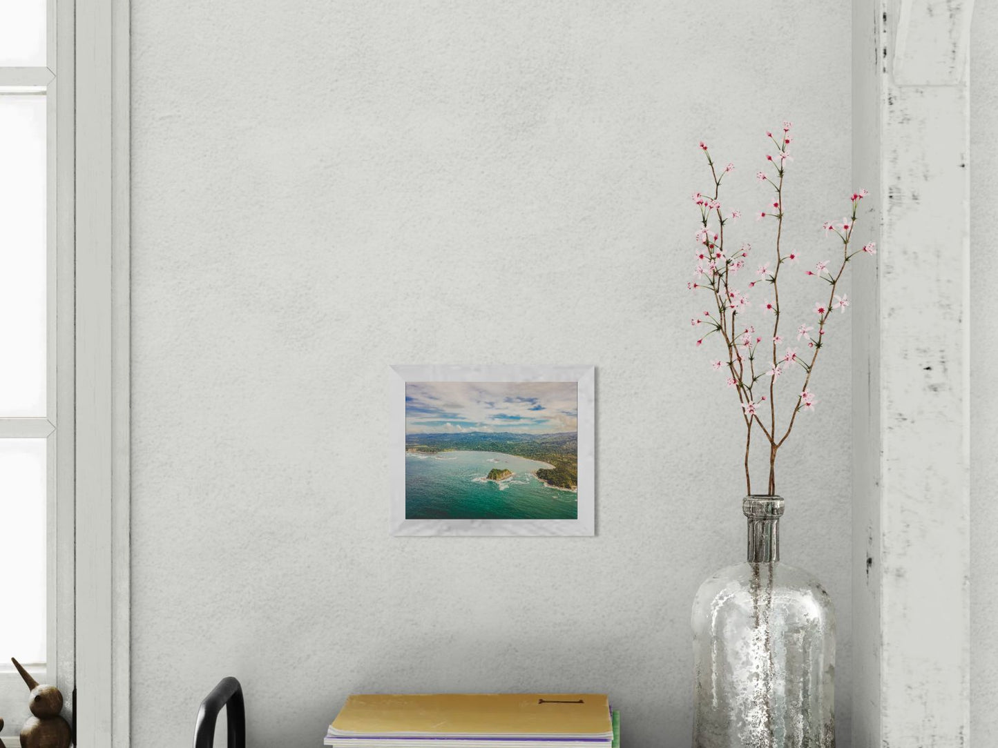 Tidal Whispers of Isla Chora - Aerial Samara Bay Wall Art Print | Blue Sea & Green Hills
