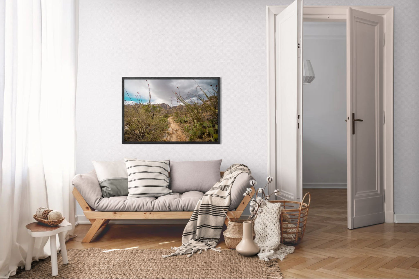 Trail to Finger Rock – Santa Catalina Mountains Desert Print | Ocotillo & Prickly Pear Landscape