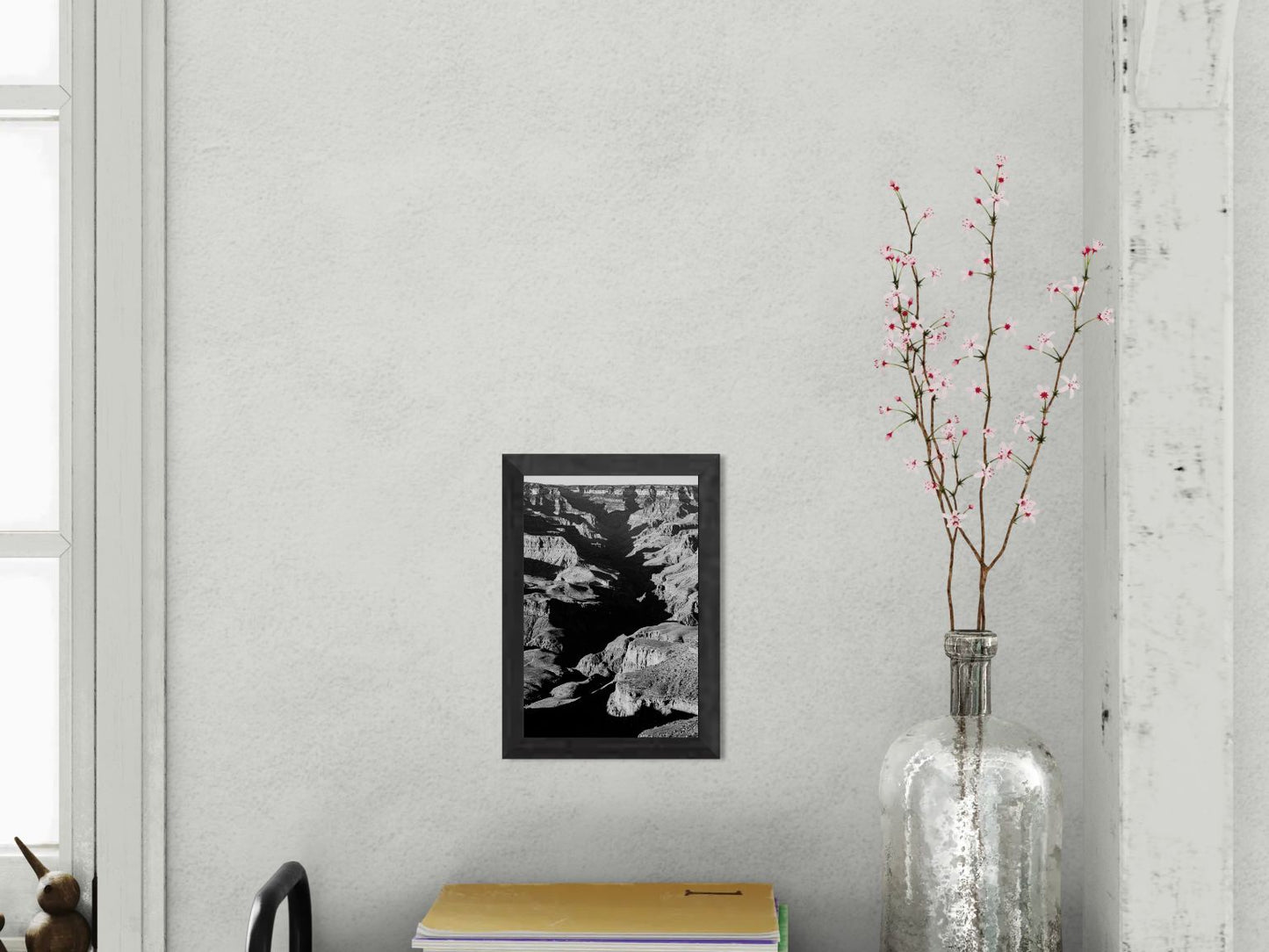 Vein of Shadow – Black and White Grand Canyon Vertical Print | High Contrast Canyon Light