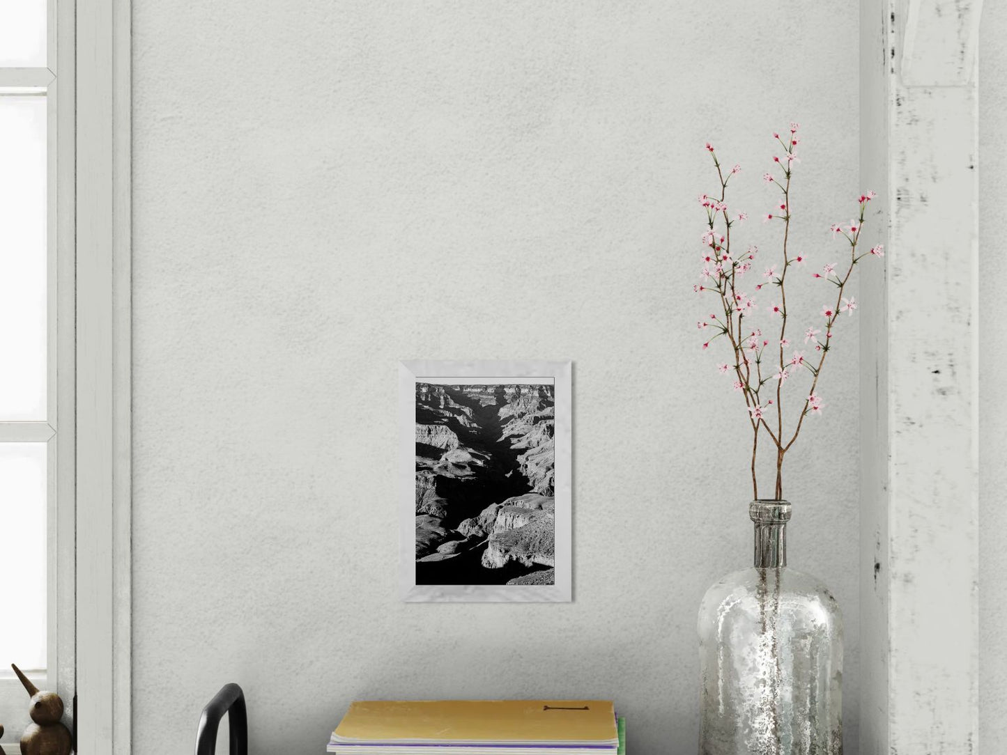 Vein of Shadow – Black and White Grand Canyon Vertical Print | High Contrast Canyon Light