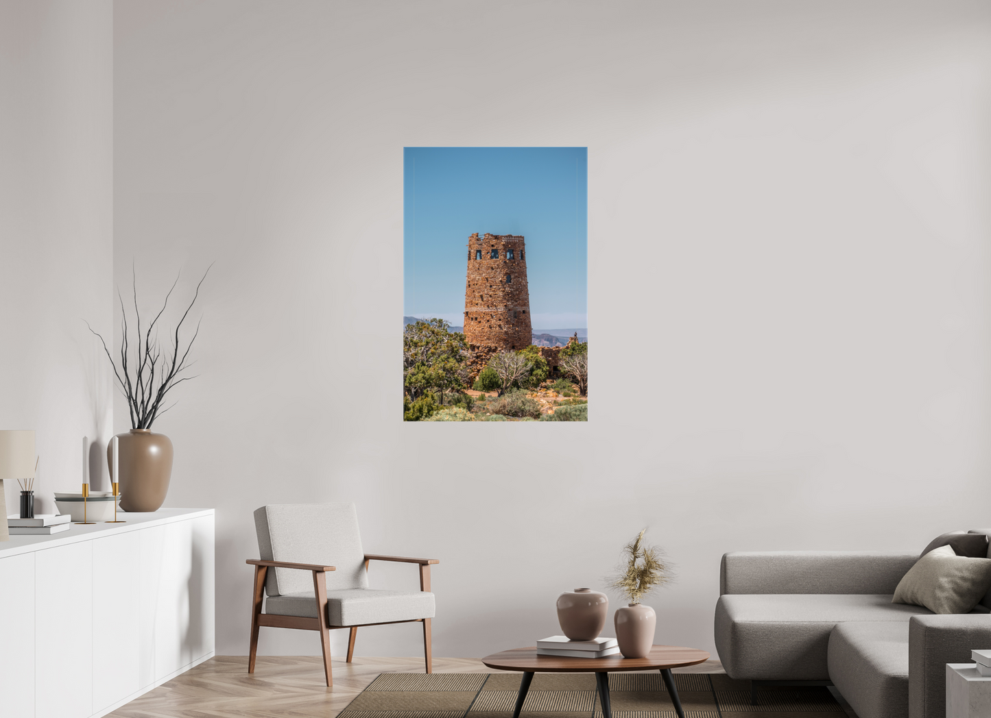 Desert Sentinel - Grand Canyon Vertical Wall Art Print | Desert View Watchtower & Sky