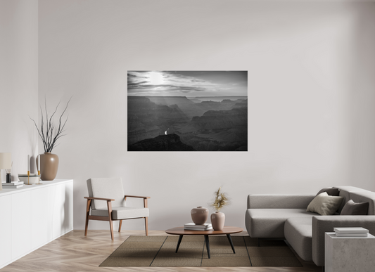 Lightfall - Black and White Grand Canyon Landscape Print | Sunbeams, Canyon Layers & Colorado River